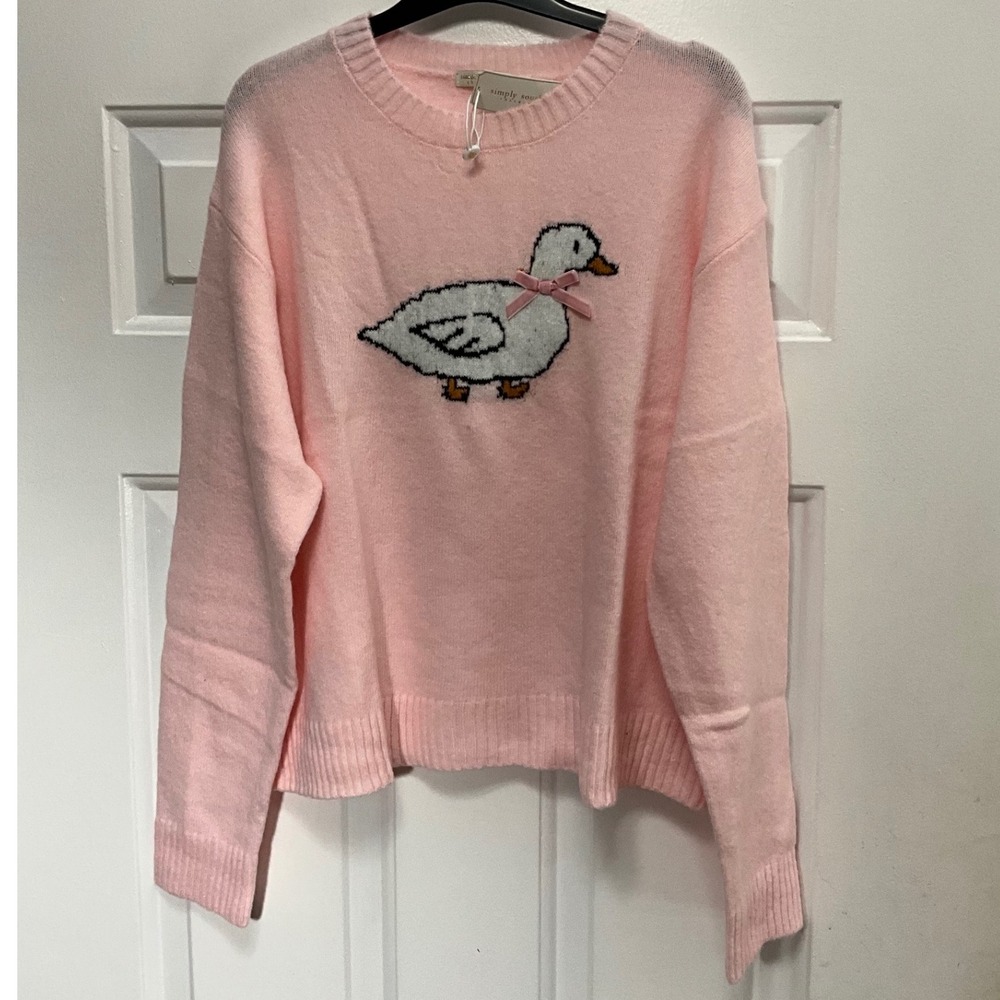 Simply Southern Anastasia Pink Goose Bow Sweater L NWT 0225-SWTR-ANASTASIA-GSE-L